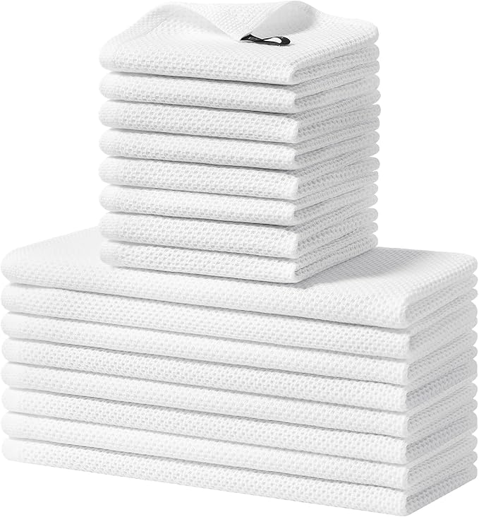 Homaxy 100% Cotton Kitchen Towels and Dishcloths Set, 12 x 12 Inches and 13 x 28 Inches, Set of 16 Bulk Kitchen Towels Set, Ultra Soft Absorbent Dish Cloths for Washing Dishes, White