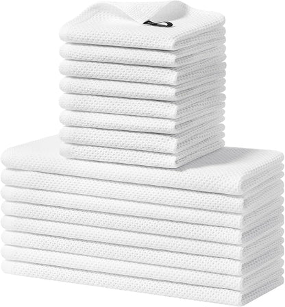Homaxy 100% Cotton Kitchen Towels and Dishcloths Set, 12 x 12 Inches and 13 x 28 Inches, Set of 16 Bulk Kitchen Towels Set, Ultra Soft Absorbent Dish Cloths for Washing Dishes, White