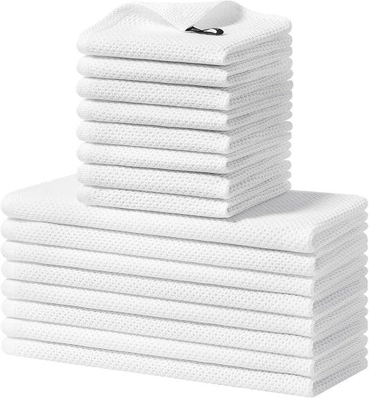 Homaxy 100% Cotton Kitchen Towels and Dishcloths Set, 12 x 12 Inches and 13 x 28 Inches, Set of 16 Bulk Kitchen Towels Set, Ultra Soft Absorbent Dish Cloths for Washing Dishes, White