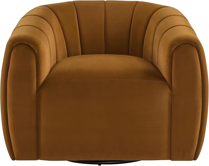 Christopher Knight Home Monroe Velvet Swivel Club Chair,Armchair with 360-Degree Rotation,Upholstered Barrel Swivel Sofa Chair for Living Room/Bedroom,Tufted Back,Thick Cushion, Iron Base, Dark Yellow