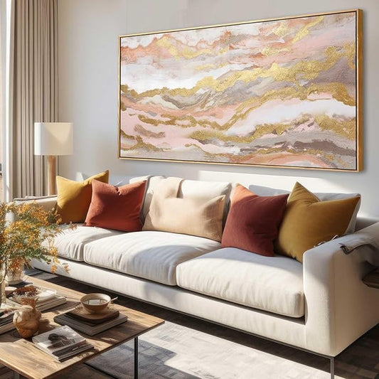 YJYart Pink Abstract Wall Art/Girl Room 20x40 Inch/Large Wall Art for Living Room/Bedroom Decorations Gold Office Decor Kitchen Art Dining Room Decor