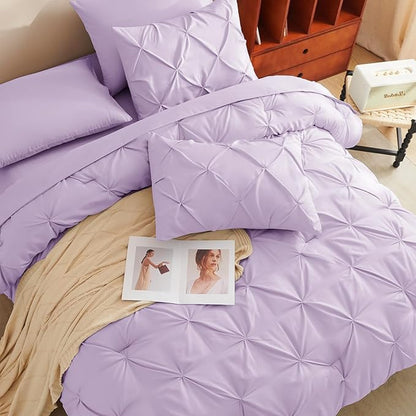 CozyLux King Size Comforter Set Lavender, 7 Pieces Bed in A Bag Light Purple Comforter King Size, Pinch Pleat Bedding Set with All Season Comforter, Sheets, Pillowcases & Shams