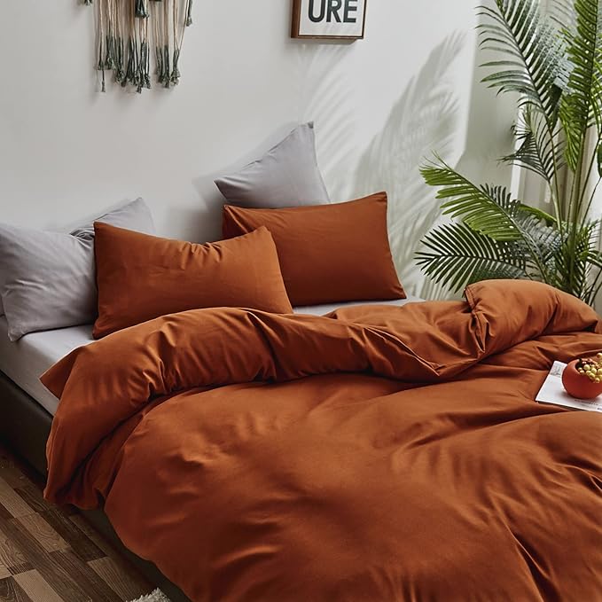 CLOTHKNOW Terracotta Queen Comforter Set 3Pcs Burnt Orange Bedding Comforter Sets Rust Queen Comforter Soft Caramel Queen Size Comforter Sets