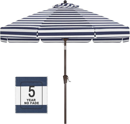 MASTERCANOPY 9ft Olefin Valance Patio Umbrella with Tilt Crank, 5-Year-Non-Fading Canopy & 8 Fiberglass Ribs for Deck, Patio, and Garden, Navy Blue & White