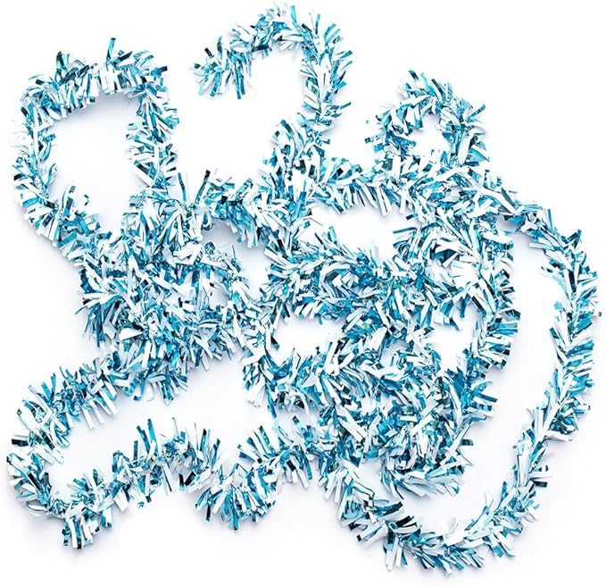Anderson's Metallic Light Blue & White Sparkle Glitter Tinsel Twist Garland, 25ft Holiday Decoration, Christmas Tree Trim, Parade Float Decor, Party Supplies, Graduation, Indoor/Outdoor Event Garland