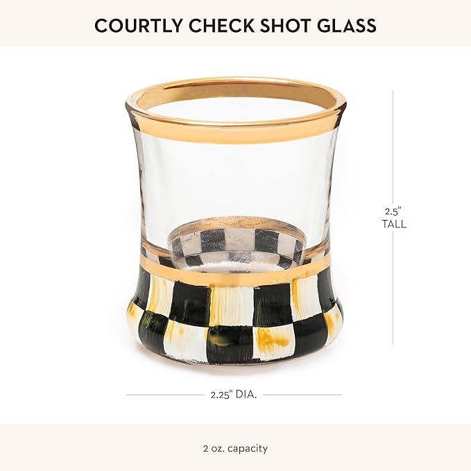 MACKENZIE-CHILDS Shot Glass, Cute Shot Glass for Drinking or Decor, 2 Ounces, Black-and-White Courtly Check