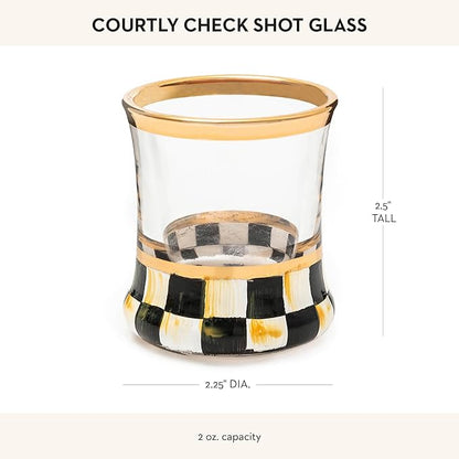 MACKENZIE-CHILDS Shot Glass, Cute Shot Glass for Drinking or Decor, 2 Ounces, Black-and-White Courtly Check