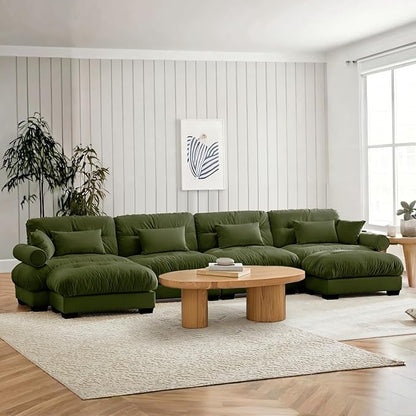SoarFlash Sectional Sofa Couch, U Shaped Modern Modular Sofa with Solid Wood Legs, Couches Sofas for Living Room Apartment, Comfortable Couches, Green