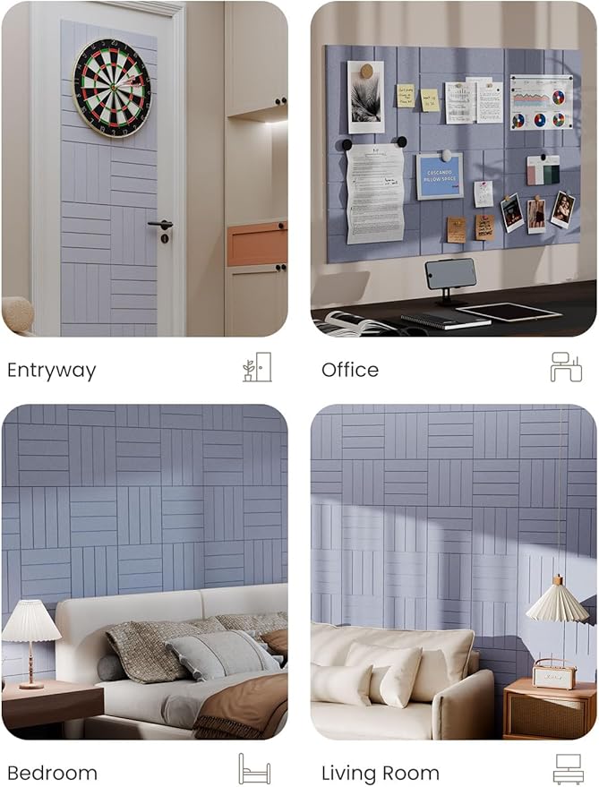 Bumusty Large Cork Board Alternative-36 x24 Felt Bulletin Board Tiles, with 30 Pushpins, 40 Adhesive Tabs, 6-Pack Slat Wall Paneling, Cork Boards for Office Push Pin Board Felt Board-Soft Periwinkle