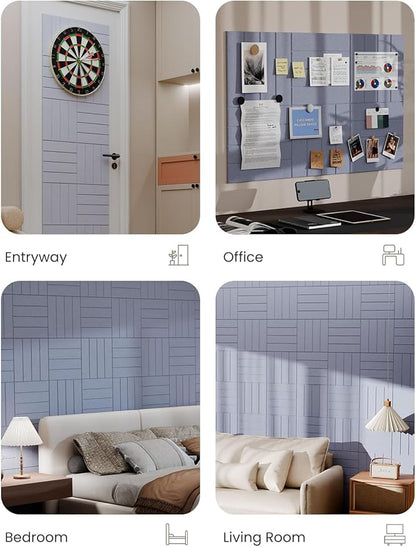 Bumusty Large Cork Board Alternative-36 x24 Felt Bulletin Board Tiles, with 30 Pushpins, 40 Adhesive Tabs, 6-Pack Slat Wall Paneling, Cork Boards for Office Push Pin Board Felt Board-Soft Periwinkle