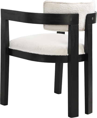 Christopher Knight Home Falcon Boucle Fabric Upholstered Dining Chairs Set of 2, Modern Wooden Dining Curved Backrest Kitchen Side Chair,Living Room Extra Seat,Black+Milky White