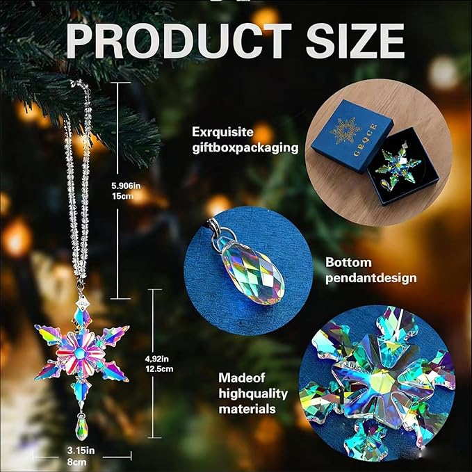 2025 Annual Christmas Ornaments Crystal Snowflake Star - Christmas Tree Ornaments Pendant Sun Catcher Home Hanging Decor (2025 Colored Crystal 2 Layers)
