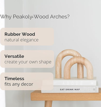 Wood Arch Decorative Objects - Modern Bookshelf Decor, Coffee Table Sculpture, Floating Shelf Decor Accents, Japandi Home Decorations for Side, Console and Entryway Table