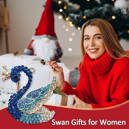 Blue Swan Christmas Ornaments 2025, Handmade Metallic Ornament with Rhinestone, Elegant Cute Ornament for Christmas Tree, Beautiful Ornaments for Kids, Girls,Women