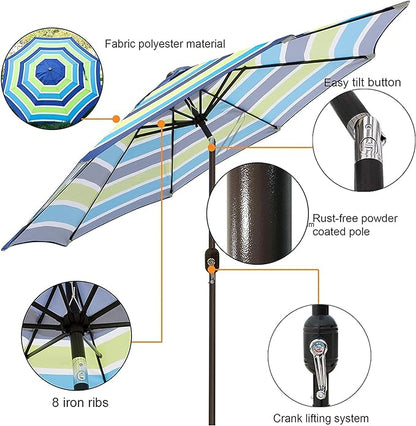 Blissun 9' Outdoor Patio Umbrella, Outdoor Table Umbrella, Yard Umbrella, Market Umbrella with 8 Sturdy Ribs, Push Button Tilt and Crank
