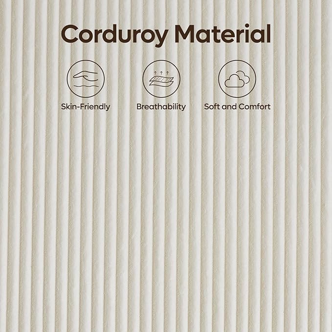 Bestier Queen Bed Frame with Adjustable Headboard, LED Lighting, Vertical Channel Tufted Corduroy Upholstered, Solid Wooden Slats Support, No Box Spring Needed, Never Squeaks, Easy Assembly, Beige