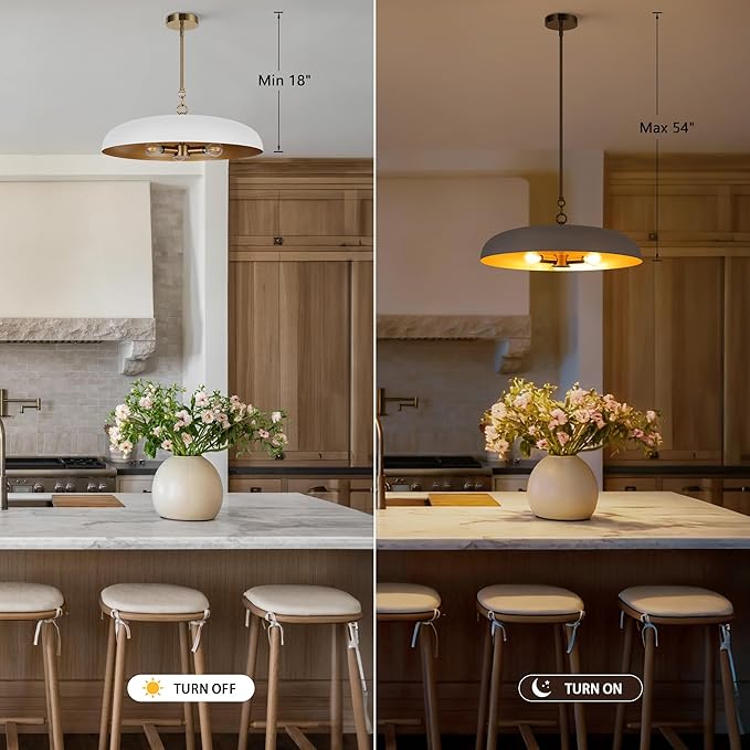 LamQee 20 Inch Oversized Large Pendant Lights, 3-Lights White and Gold Dome Chandelier, Mid Century Modern Metal Pendant Lighting Fixture Ceiling Hanging for Kitchen Island Dining Room Over Table Bar