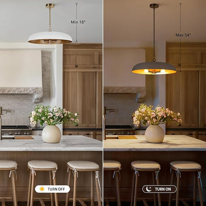 LamQee 20 Inch Oversized Large Pendant Lights, 3-Lights White and Gold Dome Chandelier, Mid Century Modern Metal Pendant Lighting Fixture Ceiling Hanging for Kitchen Island Dining Room Over Table Bar