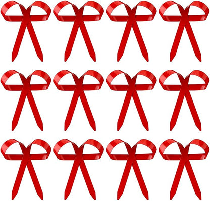 12 Pcs 2025 Metal Christmas Bow Ornaments for Christmas Tree Garland Wreath Bulk Bow with Clip Ornament Vintage Indoor Outdoor Home Xmas Party Decorations, 4 x 5 Inches (Red)