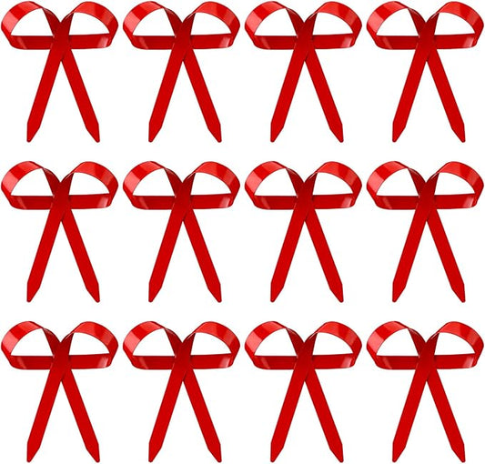 12 Pcs 2025 Metal Christmas Bow Ornaments for Christmas Tree Garland Wreath Bulk Bow with Clip Ornament Vintage Indoor Outdoor Home Xmas Party Decorations, 4 x 5 Inches (Red)