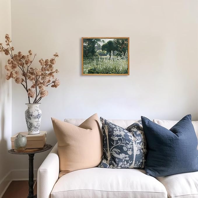 KBKBART Framed Wall Art Vintage Decor, Vintage Meadow with Flowers Oil Painting, Classical Canvas Artwork Wall Decor, Scenery Wall Art Prints for Bedroom Living Room, Bathroom Wall Decor, Gallery, Gifts for Friends or Family (8"x10")