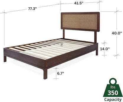 Bme Nipe 14 Inch Deluxe Bed Frame with Adjustable Headboard - Rustic & Bohemian Unique Style with Acacia Wood - No Box Spring Needed - 12 Strong Wood Slat Support - Easy Assembly - Twin, Walnut