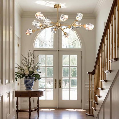 Mid Century Modern Chandelier Sputnik Crystal Chandeliers Ceiling Light Fixtures 12-Light Brass Gold Pendant Lighting for Dining Room, Kitchen Island, Living Room, AP-RYX-12LGBL