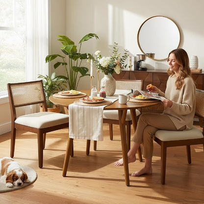 HULALA HOME Round Dining Table for 4, 45” Solid Wood Ktichen Table, Small Dinner Coffee Writing Table for Kitchen Dining Room, Save Space, Walnut