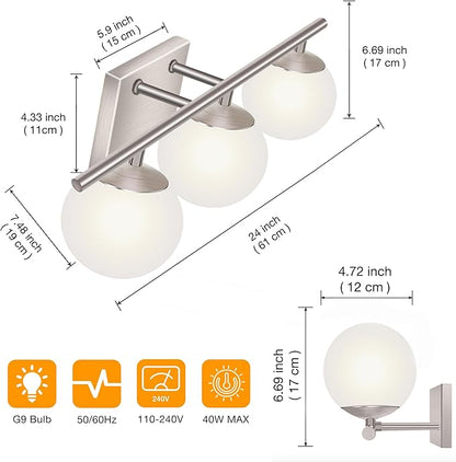 New Bathroom Vanity Light Fixtures 3 Lights Brushed Nickel Glass Shade Modern Wall Bar Sconce Over Mirror