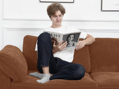 EASE MOOSE White Chenille Sectional Modular Sofa,Oversized L Shape Sectional Couch Wide Deep Modular Sofa Couch,Brown