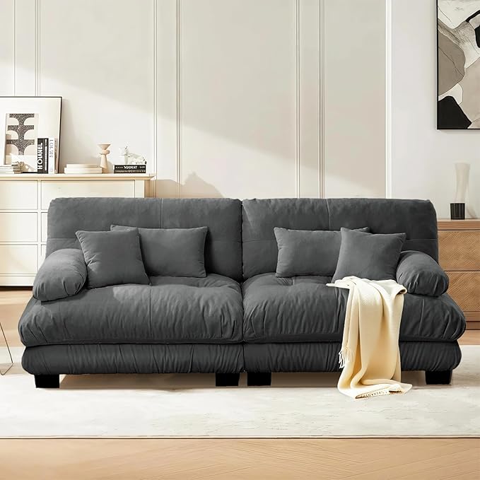 SoarFlash Modern Living Room Velvet Recliner Sofa, Loveseat Sofa for Apartment, Solid Wood Frame, Easy to Install (94.4 inch,Grey)