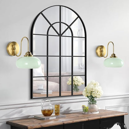 KCO Lighting Vintage Green Wall Sconces Light Set of Two Gold Globe Wall Sconce Mid Century Modern Bathroom Vanity Light Fixture Brass Indoor Wall Sconce Light Fixture (2 Pack)