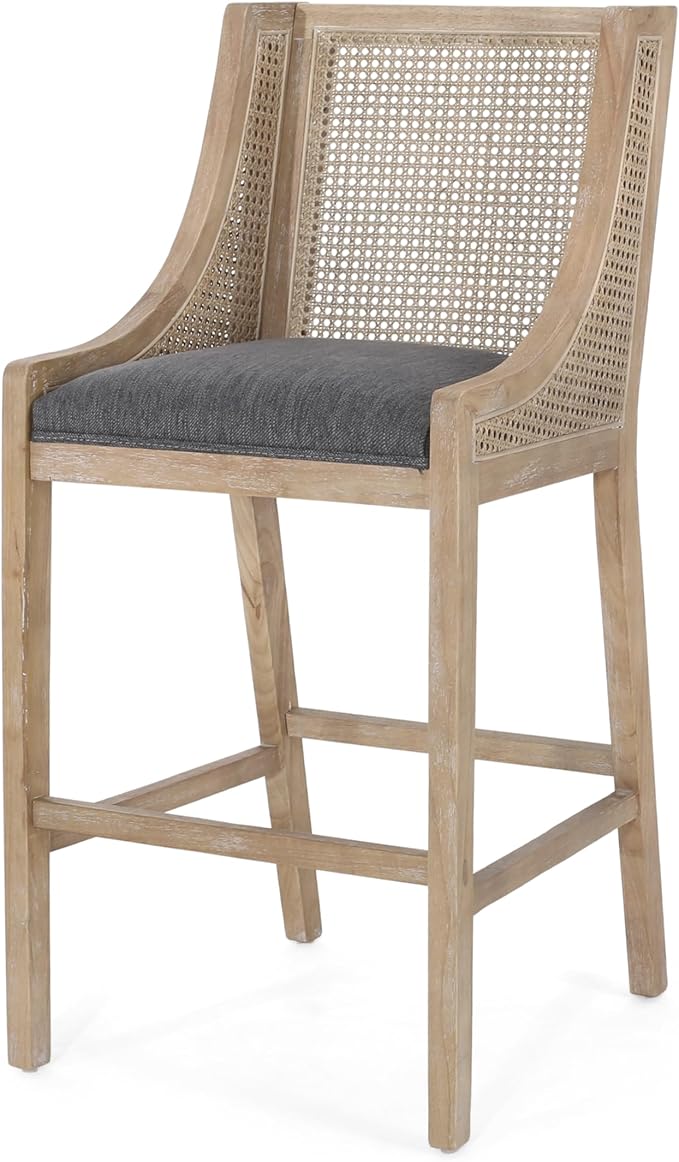 Merax 30" Fabric Upholstered Wood and Cane Barstools with Backrest,Set of 2,French Country Counter Stools Chair