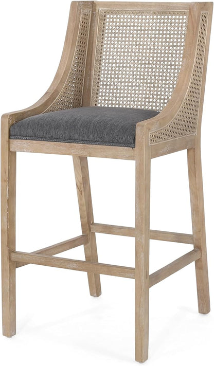 Merax 30" Fabric Upholstered Wood and Cane Barstools with Backrest,Set of 2,French Country Counter Stools Chair