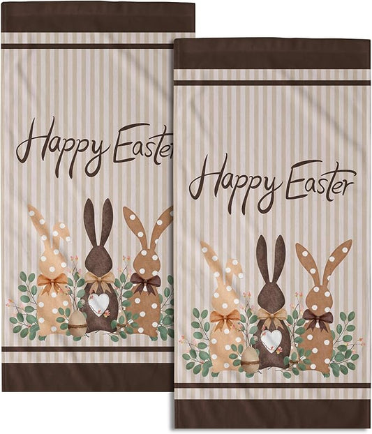 Happy Easter Face Towels Set of 2 28.3x14 Absorbent Decorative Bunny Rabbit Eucalyptus Holiday
