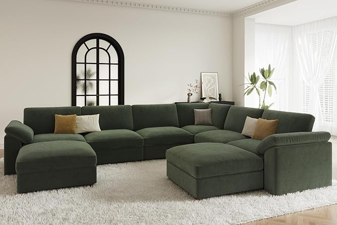 EASE MOOSE Sectional Modular Sofa,Oversized U Shape Sectional Couch Wide Deep Seat Modular Cloud Couch,Green