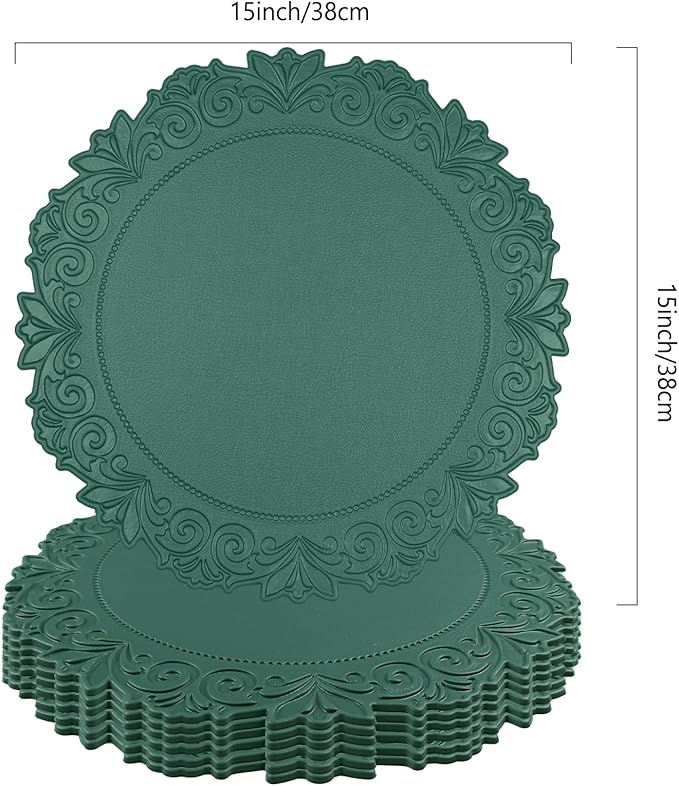 Noctiflorous Round Faux Leather 15 Inch Placemats Set of 6 Waterproof Wipeable Heat Resistant Tablemat for Dining Table Kitchen Non Slip Oilproof Table Place Mat for Indoor Outdoor(Green, 6)