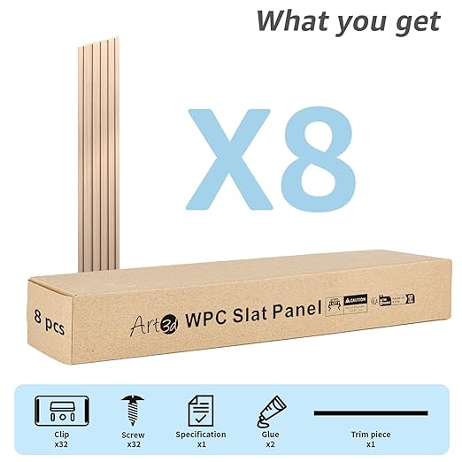 Art3d WPC Slat Wall Panels, 8-Pack 108 x 6 Inch 3D Wall Accents for Interior Wall Decor, Living Room, Bedroom, Oak