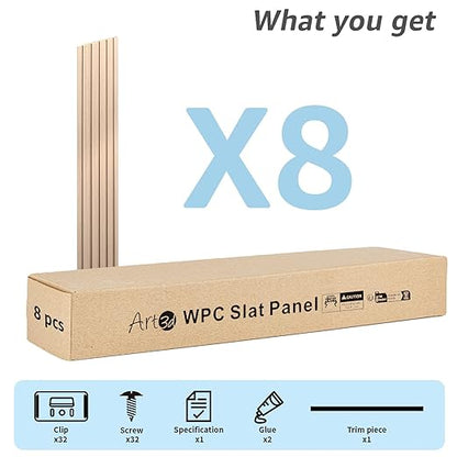 Art3d WPC Slat Wall Panels, 8-Pack 108 x 6 Inch 3D Wall Accents for Interior Wall Decor, Living Room, Bedroom, Oak