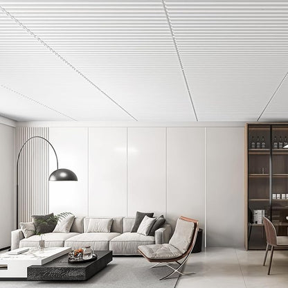 Art3d 6-Pack Slat Design 3D Wall Panels for Interior Wall Decor, 2x4 FT PVC Decorative Drop Ceiling Tiles - White