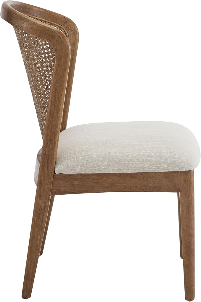 Christopher Knight Home Lilia Dining Chairs Set of 2, Modern Dining Chair with Fabric Upholstery, Rubberwood Frame Kitchen Chairs with Cane Webbing, Extra Seat for Dining Room, Beige + Walnut