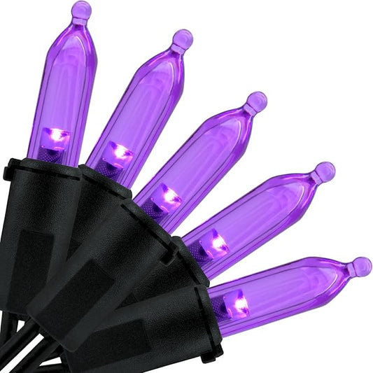 YULETIME Purple LED Christmas Lights with Black Wire, 33 ft 100 Count UL Certified Commercial Grade Halloween String Light Set (Purple - Black Wire)