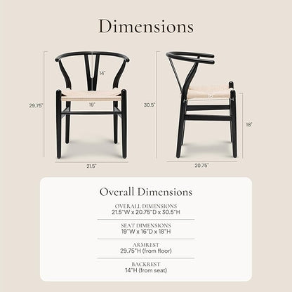 POLY & BARK Weave Dining Chairs – Mid-Century Modern Wishbone Dining Chairs with Arms, Solid Wood Frame, Indoor Use – Black – Set of 2 - Ideal for Dining Room, Kitchen or Stylish Accent Setting