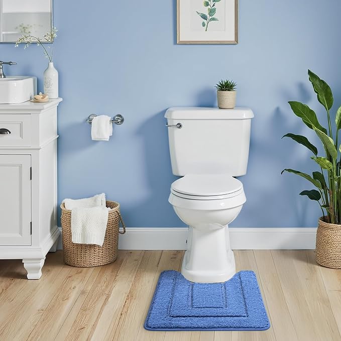 GRANNY SAYS Bathroom Toilet Rugs U Shaped, Bath Mats for Bathroom, Bath Rugs Non Slip Washable, Absorbent Microfiber Toilet Mat, Soft Plush Shaggy, 20" x 24", Blue
