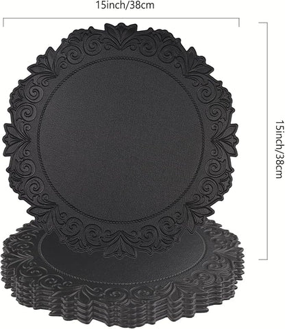 Noctiflorous Round Faux Leather 15 Inch Placemats Set of 4 Waterproof Wipeable Heat Resistant Tablemat for Dining Table Kitchen Non Slip Washable Oilproof Table Place Mat for Indoor Outdoor(Black, 4)