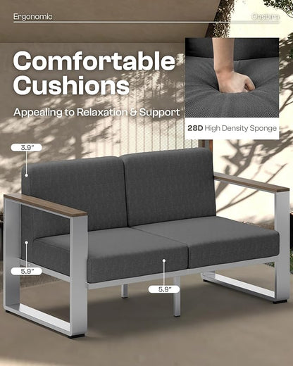 Outdoor Furniture Set, 4 Piece Aluminum Patio Furniture Set with Table, Wide Outdoor Chair and Thick Cushions, Outdoor Patio Conversation Sets, Porch (Darkgray)