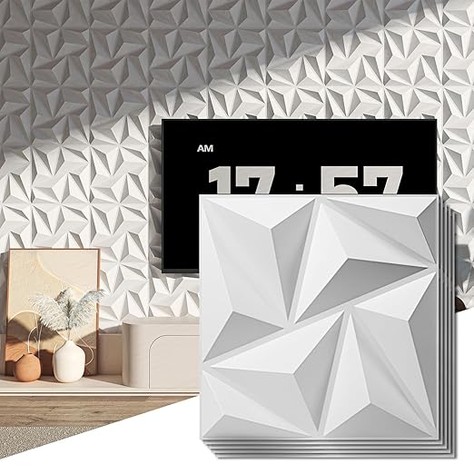Art3d 3D Wall Panels 100 Pack, 11.8" x 11.8" (97 Sq.ft) PVC Wall Panels - Glue Up Panels Wall Decor for Living Room, Bedroom, Office, White