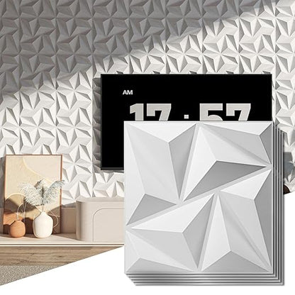 Art3d 3D Wall Panels 100 Pack, 11.8" x 11.8" (97 Sq.ft) PVC Wall Panels - Glue Up Panels Wall Decor for Living Room, Bedroom, Office, White
