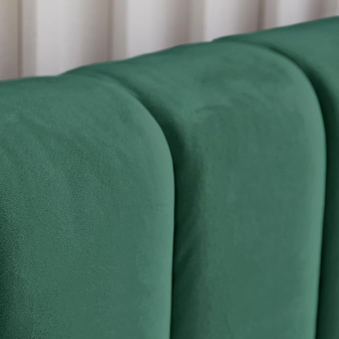 Livinia King Size Elton Velvet Platform Bed, Upholstered Bed Frame with Vertical Channel Tufted Headboard Footboard, Strong Wood Slats, No Box Spring Needed, Green (King)