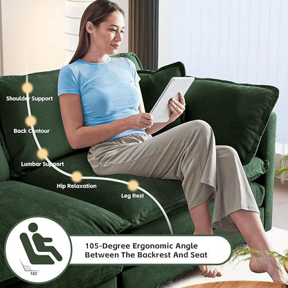 SoarFlash Chenille Sectional Sofa, Comfy L Shaped Modular Coush Sofa with Ottoman, Modern 4 Seat Couch Deep Seat Sofa Set for Living Room,Green